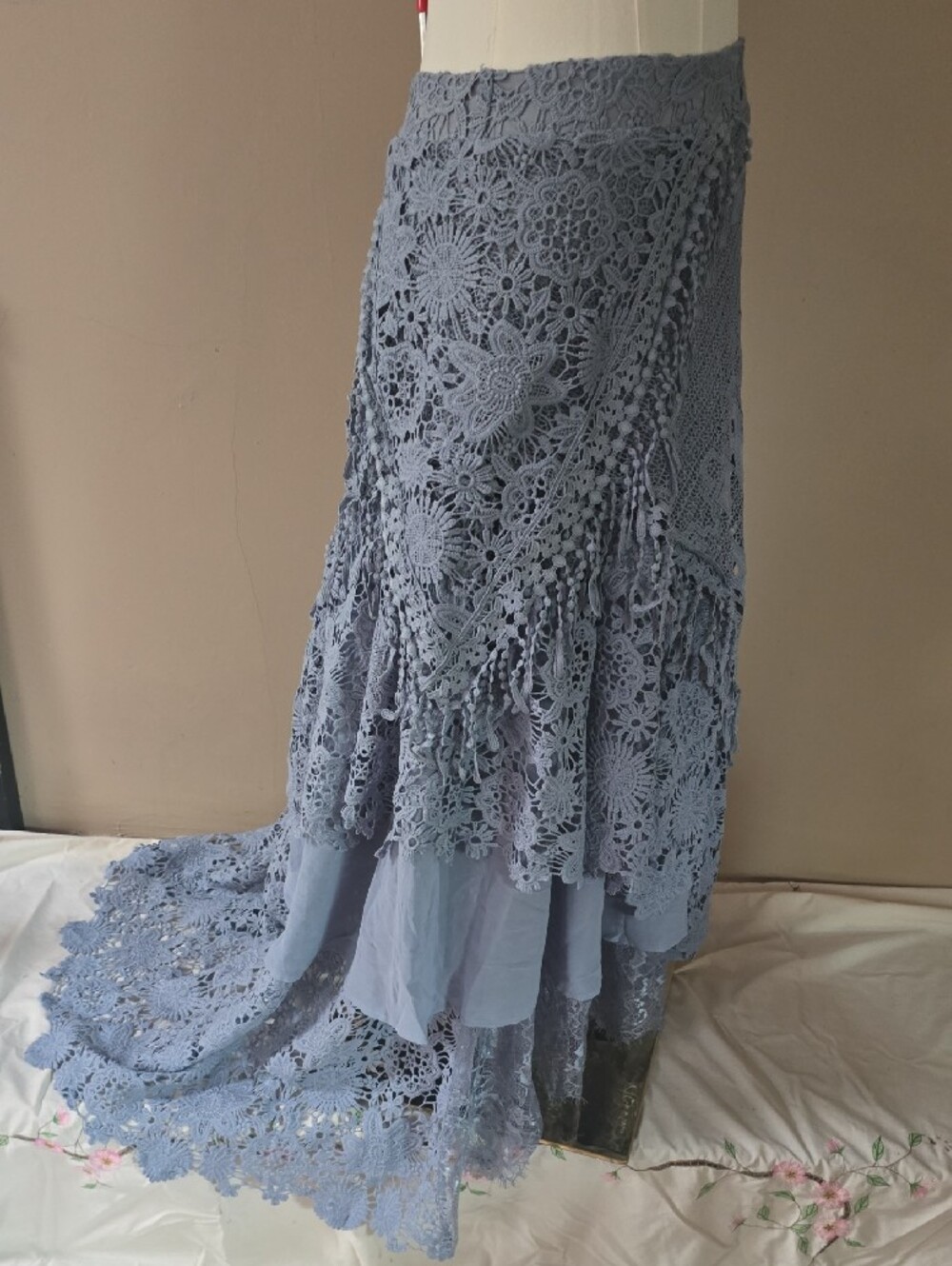 Crochet Lace Maxi Skirt in Dusty Blue - Picture 4 of 16